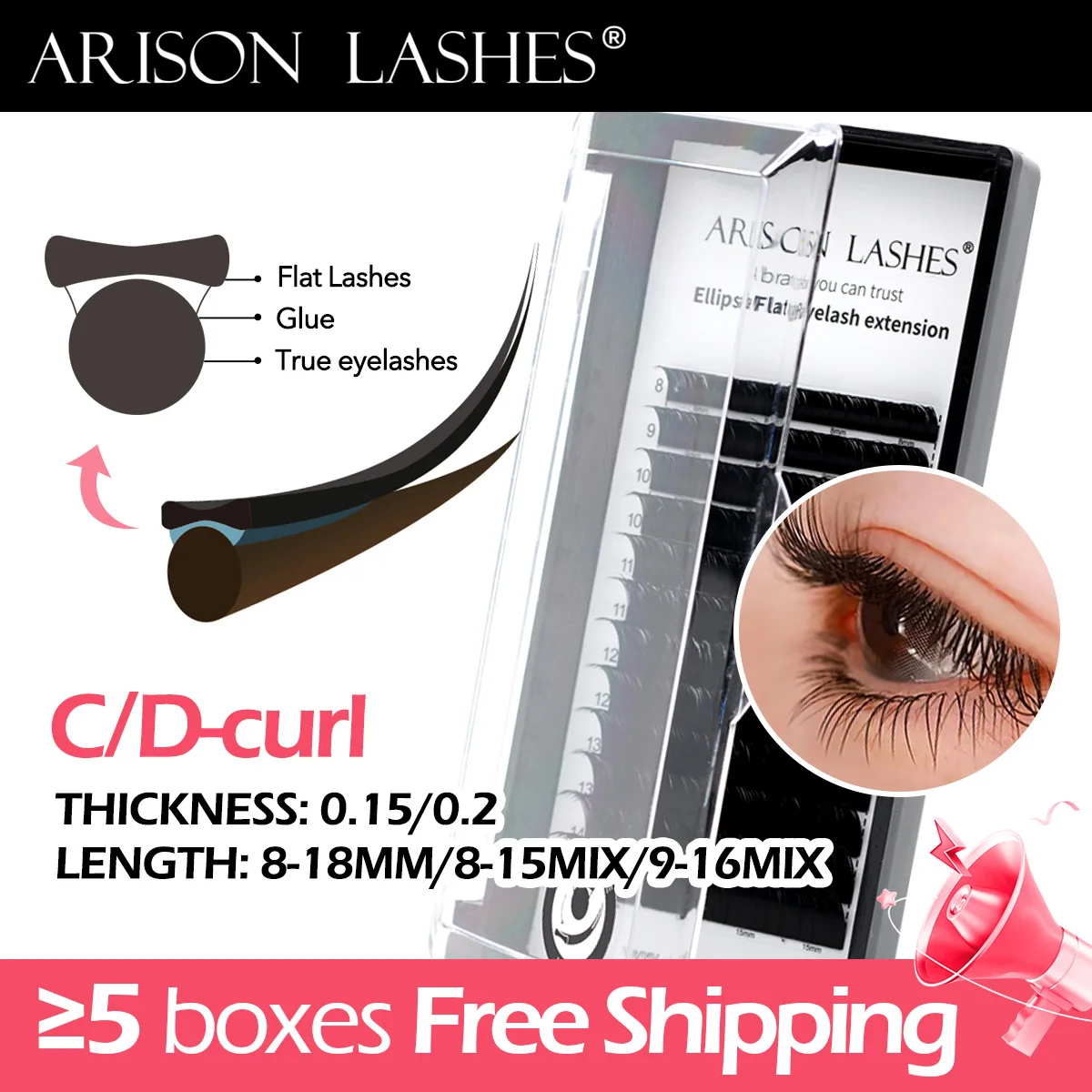 ARISON Black Ellipse Flat Lashes Extensions Lash matte Split Tip profession Soft Silk Flat Eyelashes C D Curl Eyelash wholesale