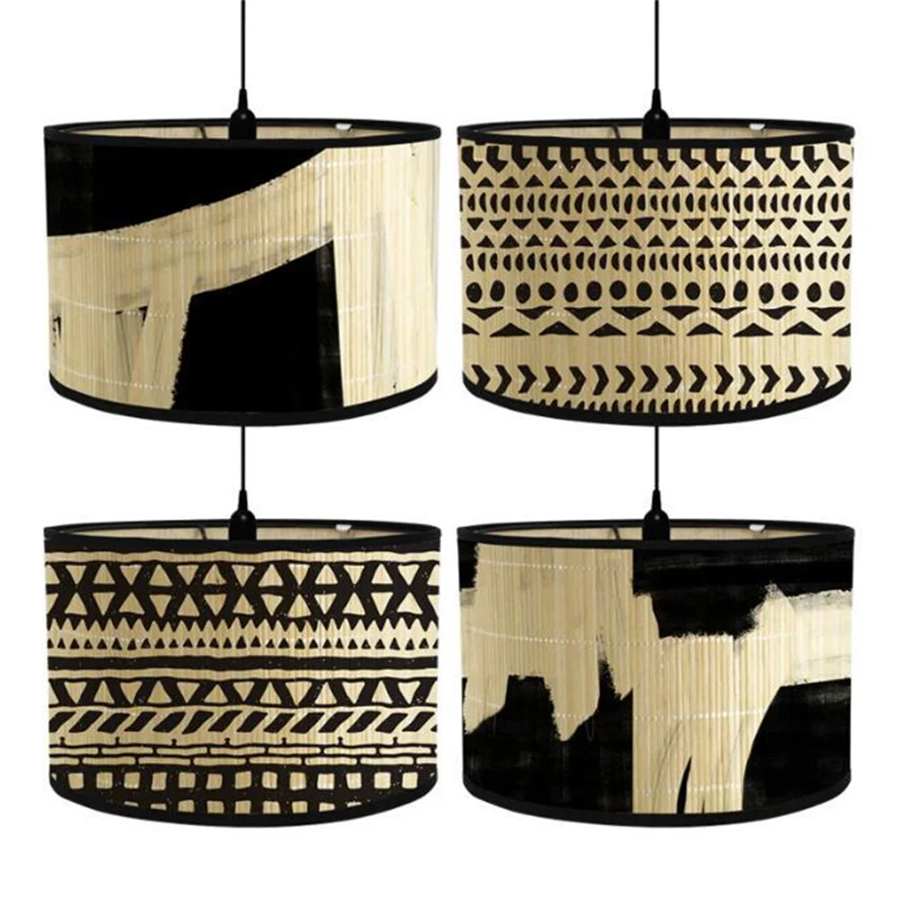 Abstract Geometry Print Lampshades Foldable Retro Bamboo Black White Lamp Shade Bedroom Living Room Decoration Pantalla Lampara