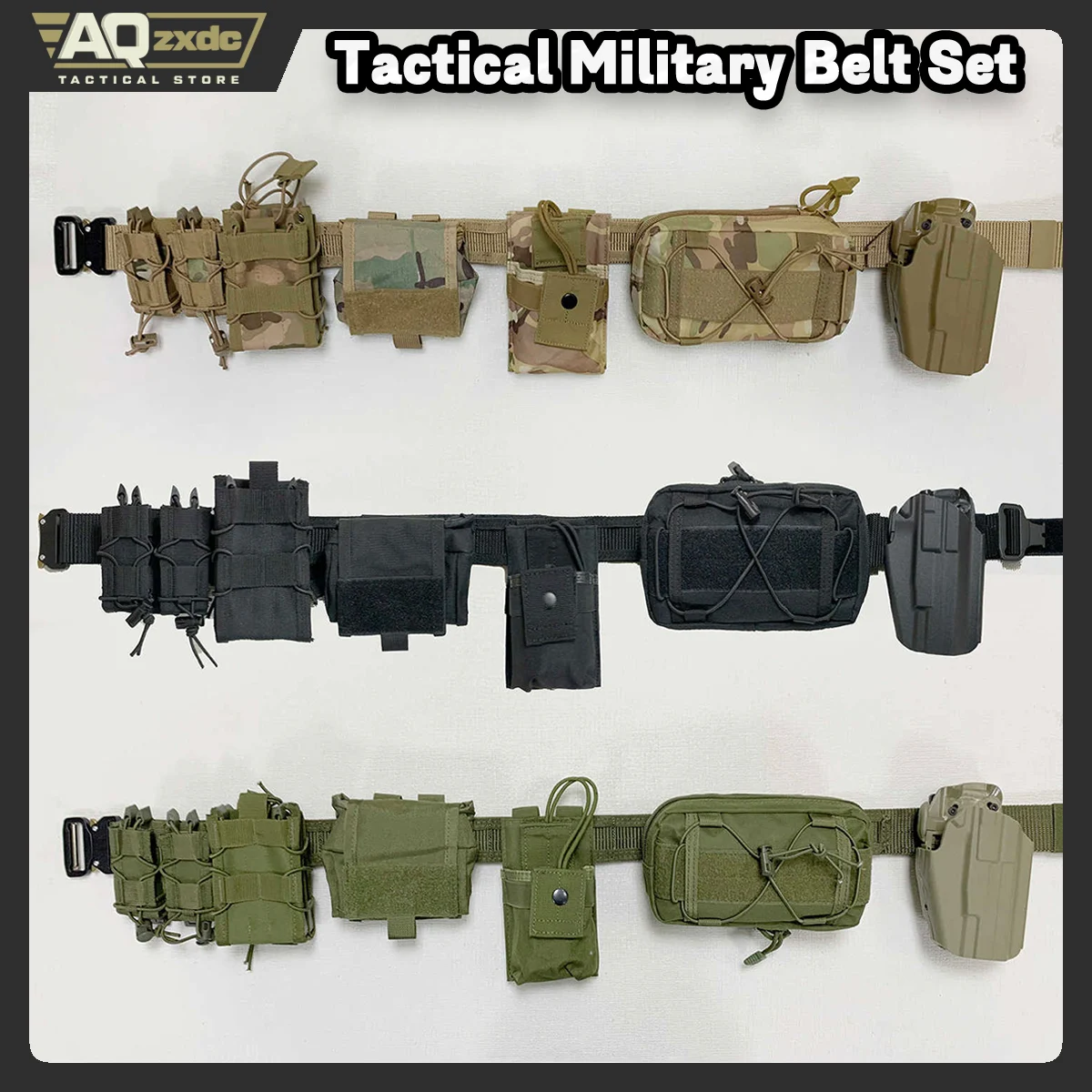 

Tactical Military Belt Set with Combination Mag Bag & Recovery Bag & Walkie-Talkie Bag & Quick holster & Sundrie Bag for CS Game