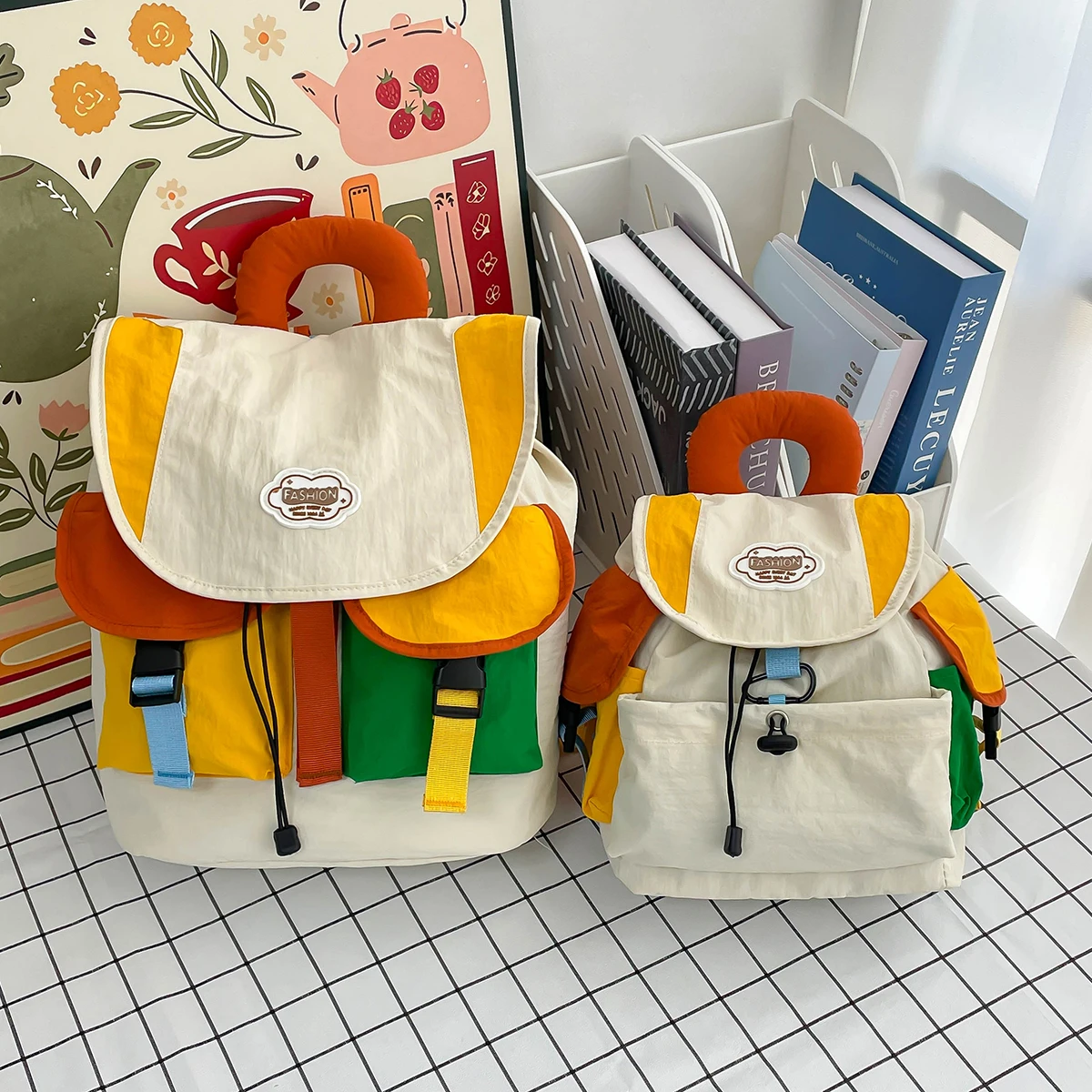 Tiptoegirls Candy Color Young Lady Rucksack Bag Leisure Outdoor Travelling Backpacks Nylon Student Schoolbag Patchwork Backpack