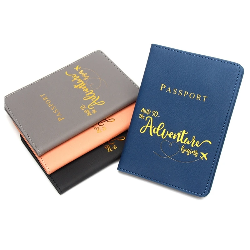 Couverture de passeport et étiquette de bagage en cuir PU, lettre estampée à chaud, unisexe, porte-passeport de voyage, portefeuille avec étiquette de valise, ensemble de 2 pièces