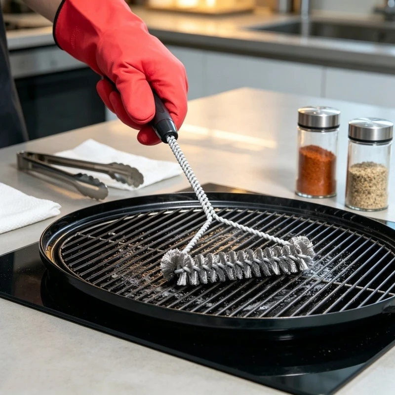 New Grill Cleaner Long Handle Curly Brush for Outdoor Grills Stainless Steel Bristles Non-Stick Cleaning Brushes BBQ Accessories