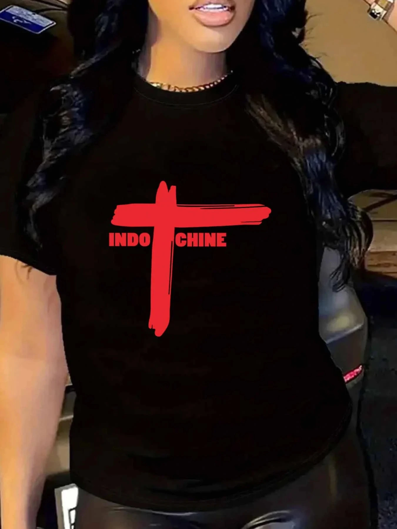 

【WY101356】INDO CHINE Женская футболка больших размеров с круглым вырезом и короткими рукавами, эластичными половинными рукавами и модными принтами