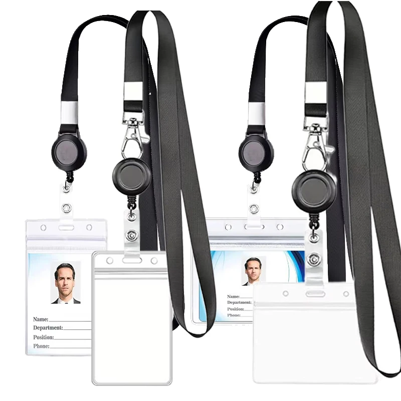 

1pc ID Card Holder with Lanyard & Lobster Clasp Clear PVC Badge Sleeve Waterproof Name Tag Protector Work Office Essentials TMZ