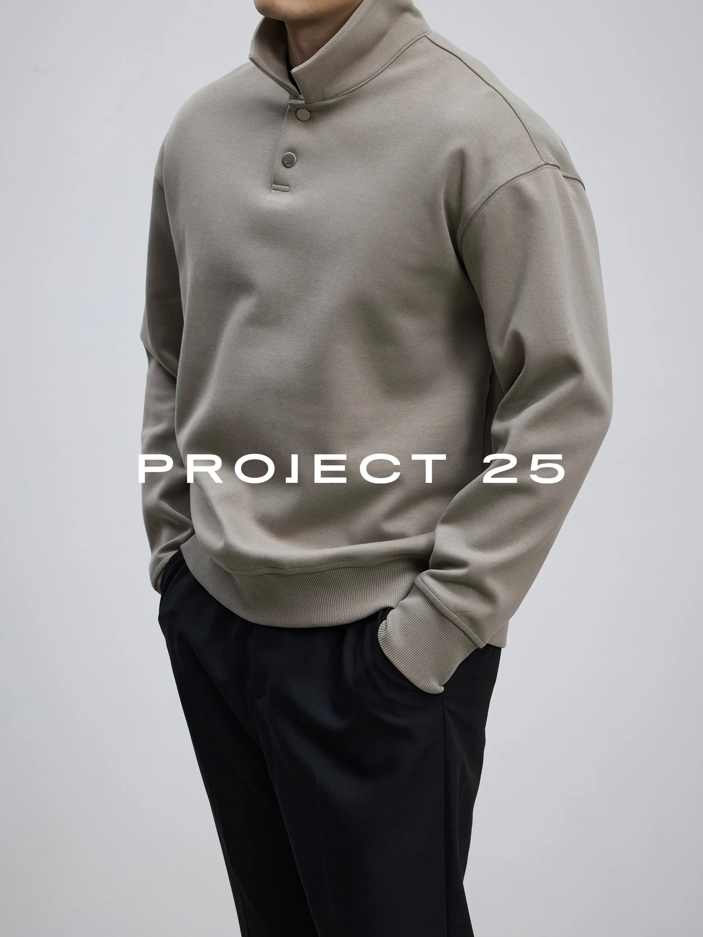 PROJECT 25 Men's 370G Heavyweight American Style Polo Collar Pullover Sweatshirt Dropped Shoulder Loose Fit Casual Versatile Top