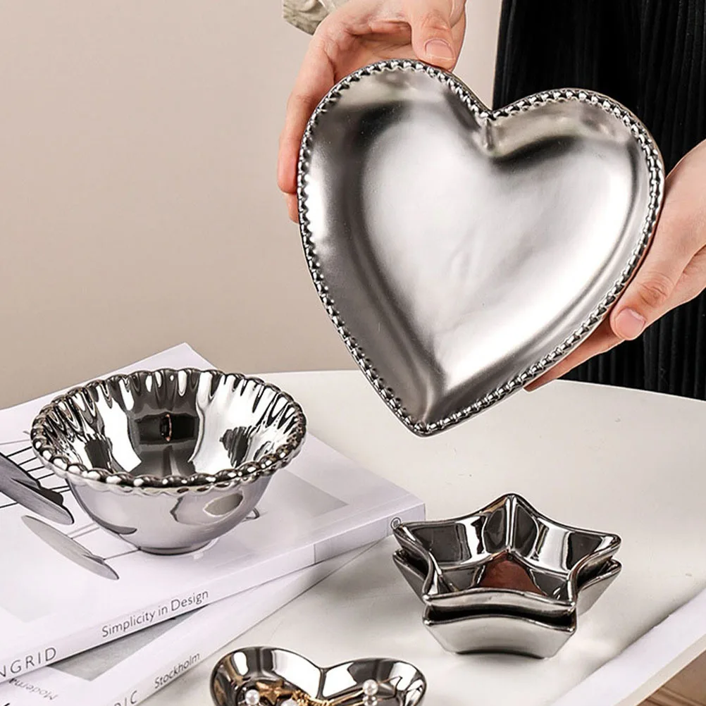 Ceramic Heart Jewelry Storage Dish Elegant Luxury Jewelry Organizer Tray Ring Necklace Holder Display Heart Shape Dish