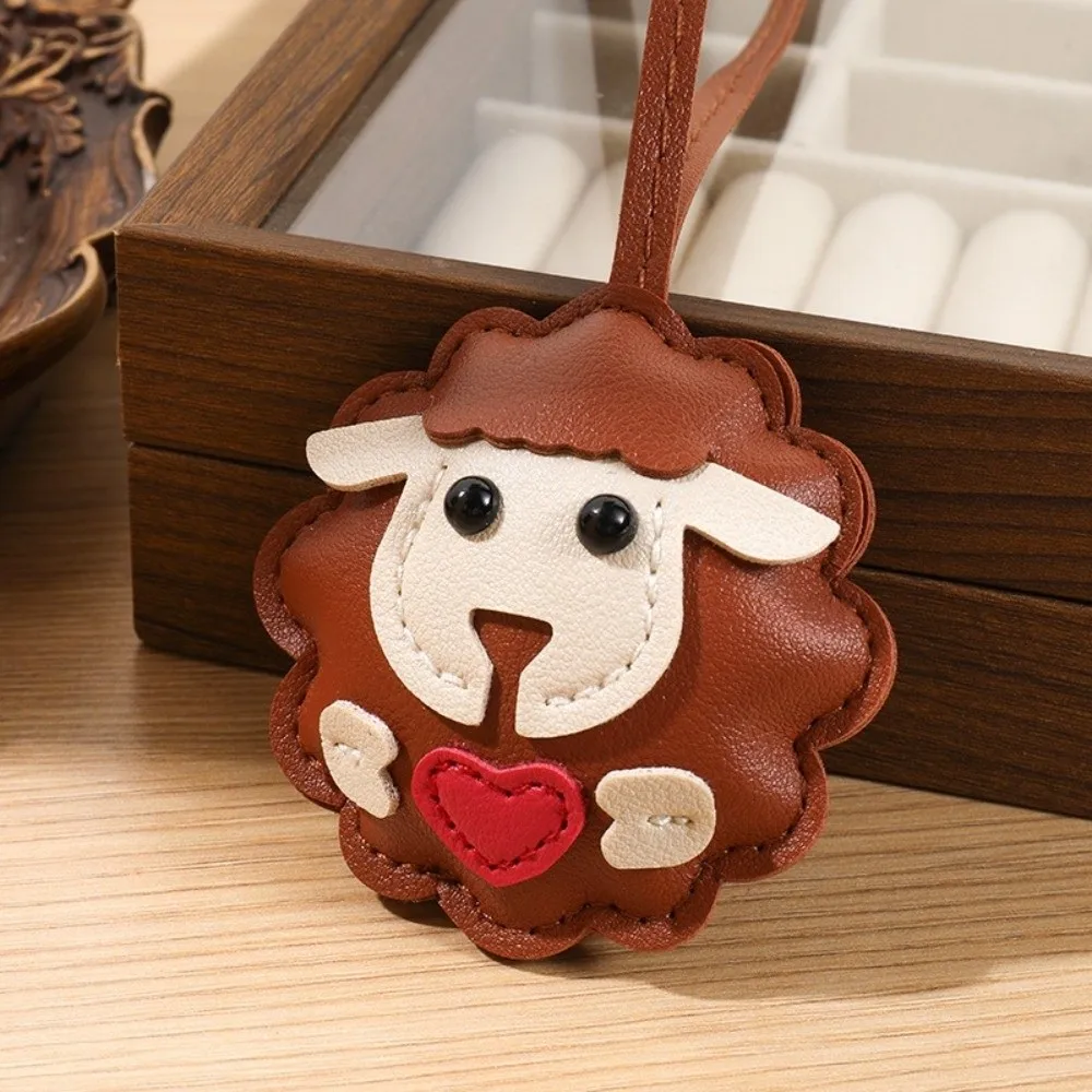 Cute PU Leather Sheep Keychain Soft Round Heart Lamb Keyring Lightweight Multi-Color Bag Charm Sister