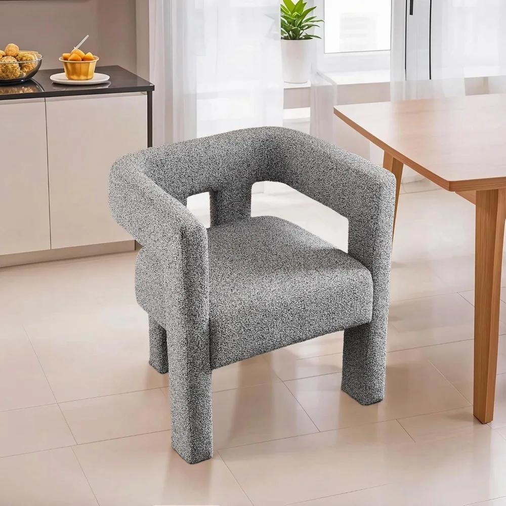 Stoffgepolsterter Esszimmerstuhl mit offener Rückenlehne, moderner Akzentsessel für Wohnzimmer und Schlafzimmer, Komfort im Sherpa-Stil