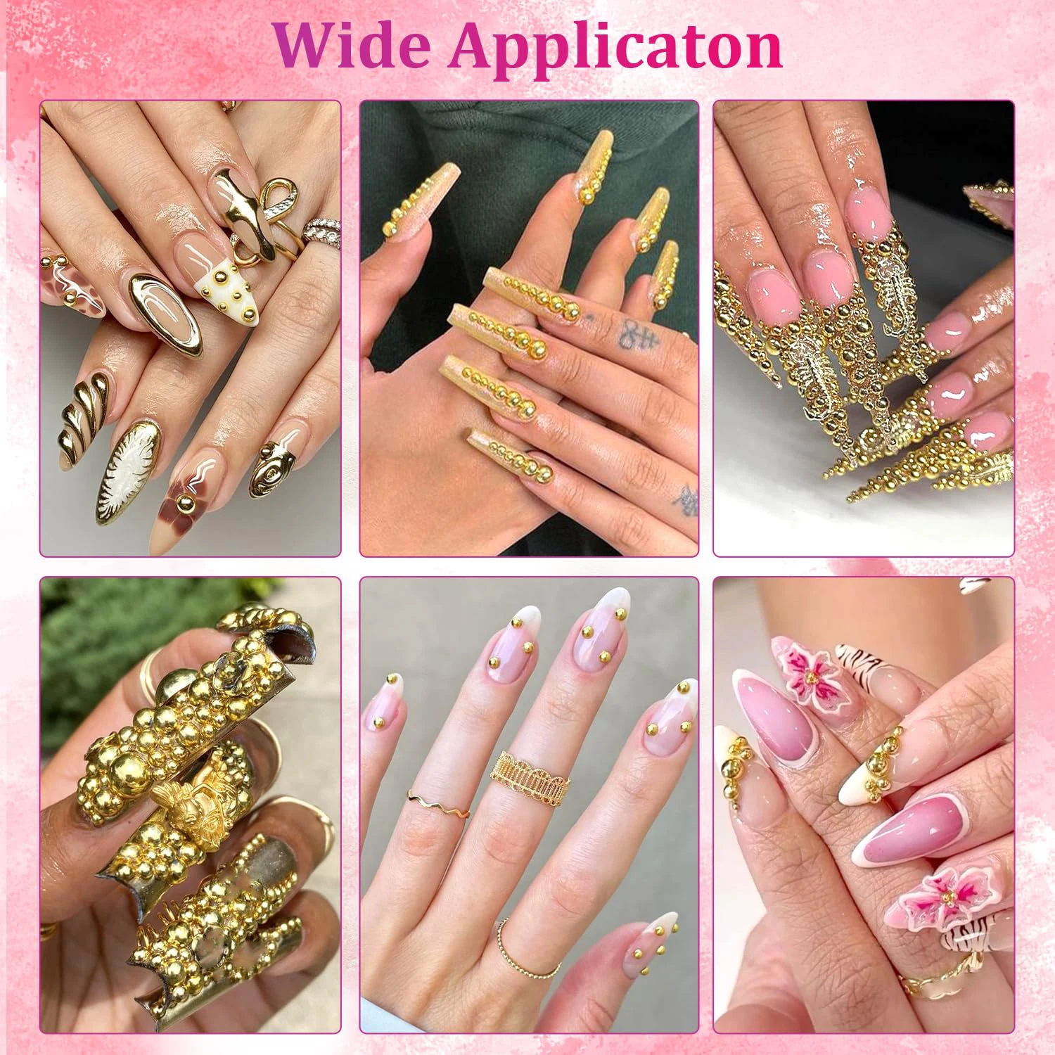 12Grid Gold&Silver Half-Beads Nail Charms With Pick Pen+tweezers Metal Nail Round Caviar BallY2K 2/3/5/6/8mm Flat-Back Nail Bead