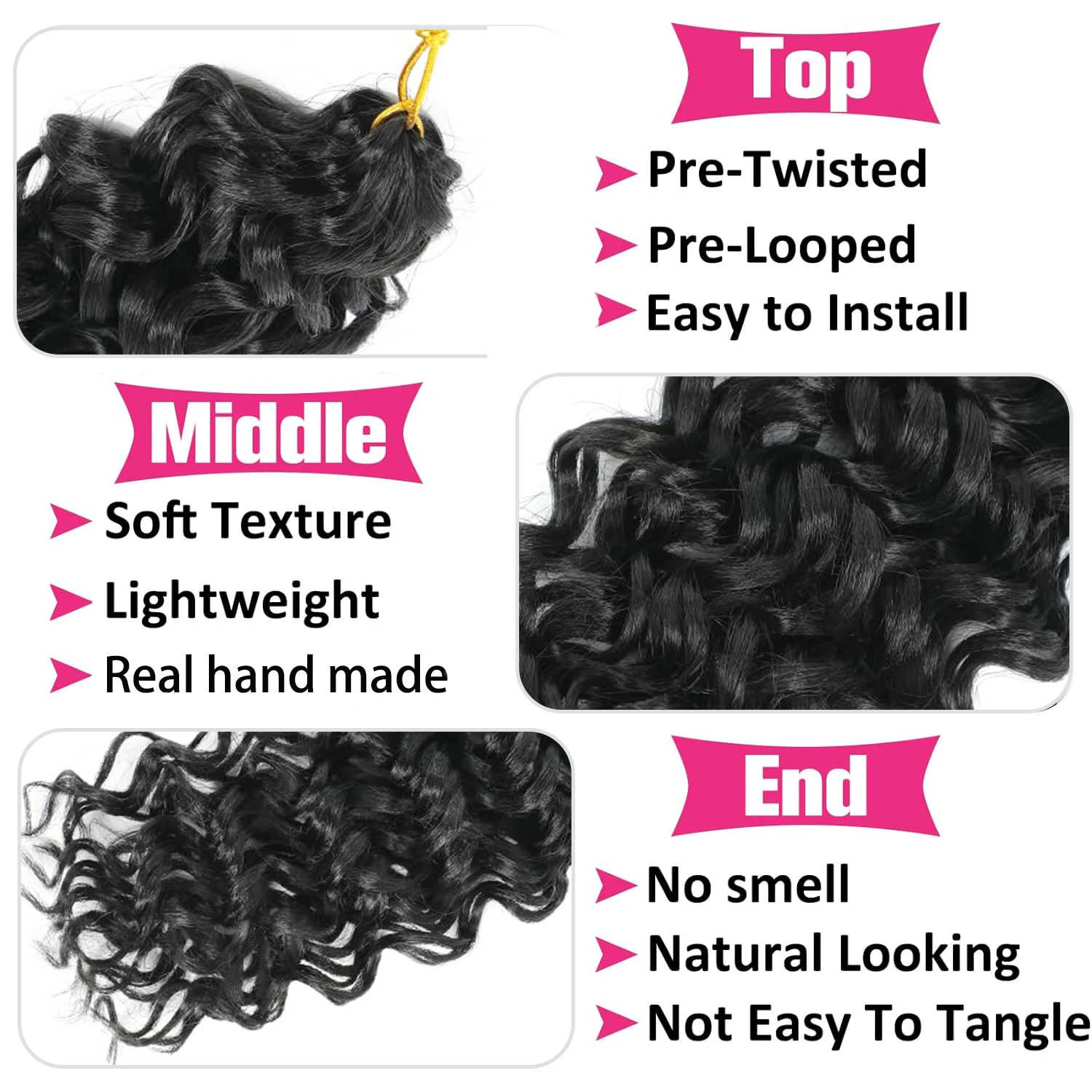 Capelli all'uncinetto con ricciolo GoGo naturale da 10/14/18/22 pollici, riccioli da spiaggia di colore nero naturale, capelli all'uncinetto, onda d'acqua Go Go Go sintetico