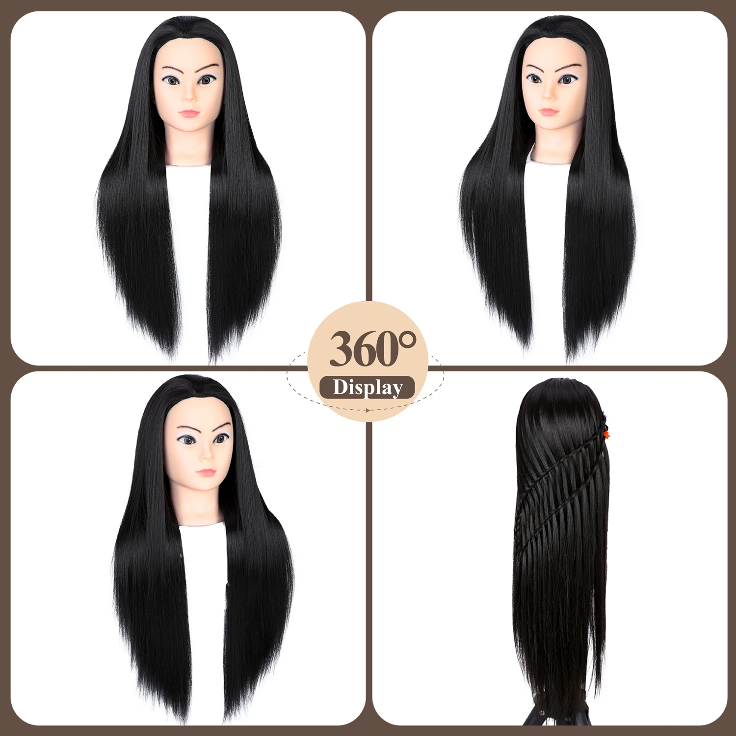 Synthetic Hair Mannequin Head For Hairdresser Practice Braiding Styling Cosmetology Manikin Manican Doll Training Head 20Inch