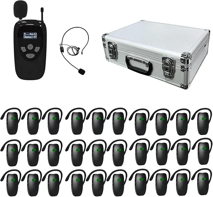 Wireless 1 Transmitter 30 Receivers Tour Guide System 30-Slot Charge Case Microphone Speaker Headsets For Group Communication