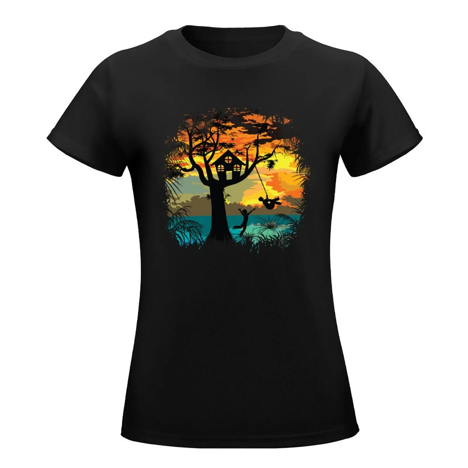 Sunset Silhouette Swing T-Shirt tees plus size tops Aesthetic clothing summer blouses woman 2024