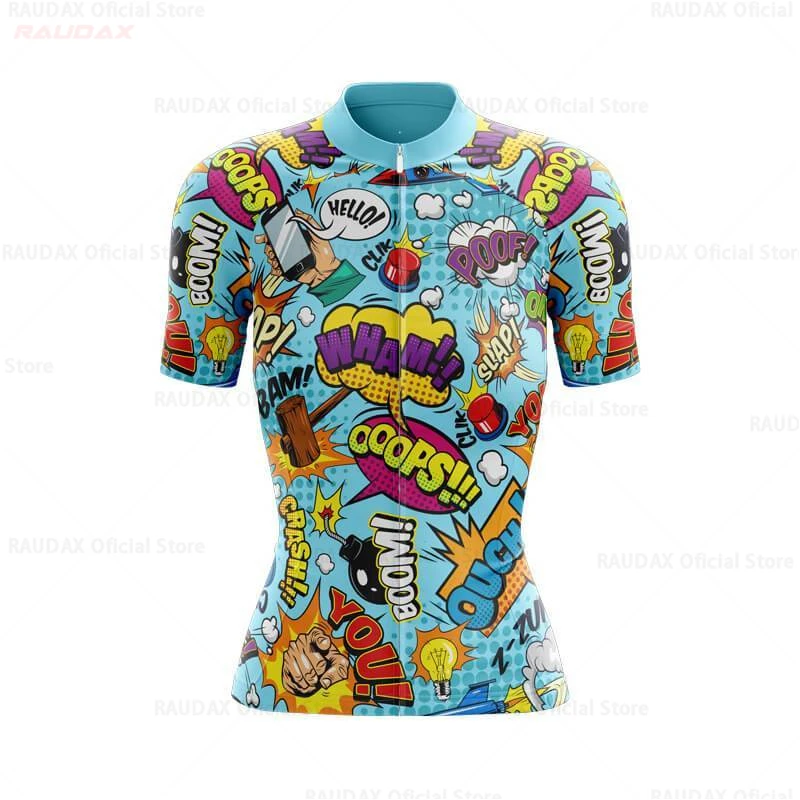 Funny Explosive Comics Womens Cycling Jersey Set Cartoon Anime Cycling Clothing Road Bike Shirts Suit MTB Ropa Ciclismo Maillot