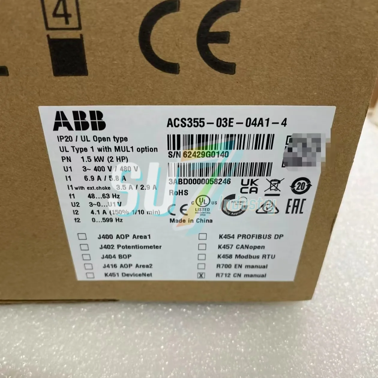 주파수 변환기 ACS355-03E-03A5-2 ACS355-03E-04A1-4 창고에 신규