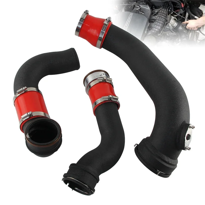 Super Charge Pipe Kit For BMW N55 E8X E9X E82 E88 E90 E91 E93 135i 335i 1-Series 3.0 Turbo 2006-2015 Black/Red Wrinkle Aluminum