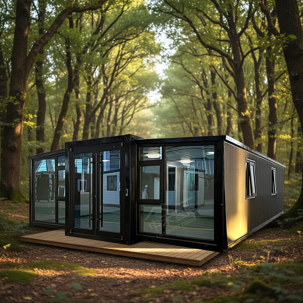 Moisture Proof Modular Container House Double Wing Folding Room with Double Glass Wall for Temporary Housing
