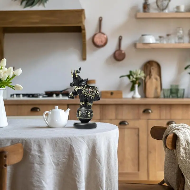 

Elephant Play Ball Figure Elephant Statue Sculptures Resin Collectible Elegant Trunk Up Feng Shui Ornament Wealth Lucky & Home