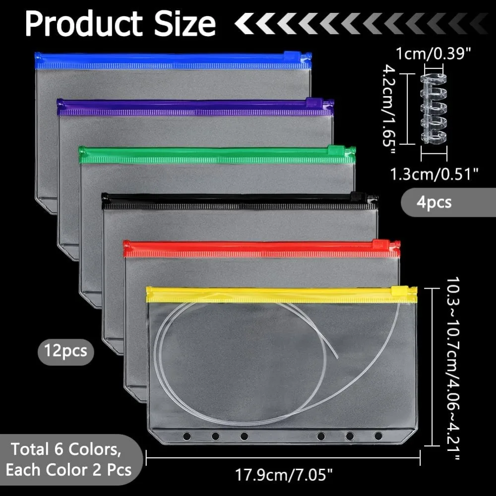 12 Pcs Zippered Binder Pockets 4 Pcs Plastic Loose Leaf Book Binder Hinged Clamp for Round Knitting Needles Bag Cable Knitting