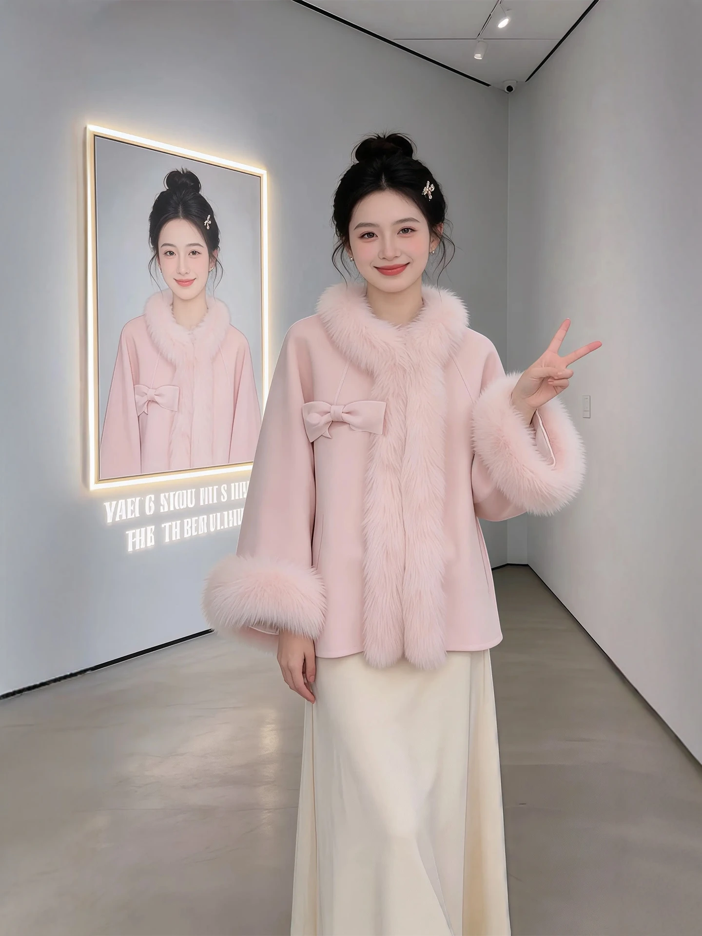 

Pink Woolen Coat for Women Winter Warm Sli Beautiful Casual Loose Fit Button Detail Bicolor Straight Hem No ket