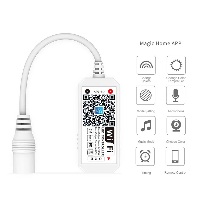 Wifi RGBW RGB Controller Magic Home APP Work with Amazon Alexa Google Home for DC12-24V RGB LED Strip Light Voice Control Dimmer