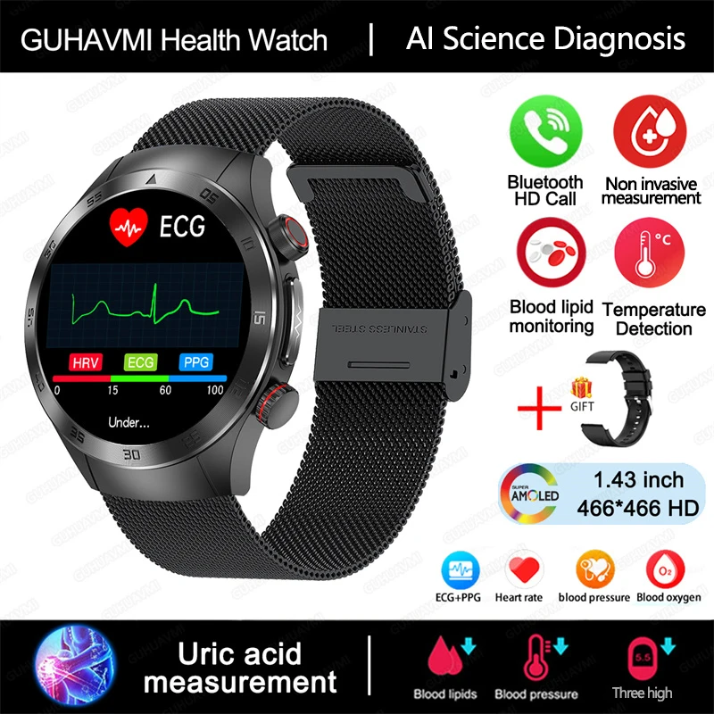 GUHUAVMI 2025, neue Saphirglas-Laserbehandlung, drei hohe Smartwatches für Männer, EKG + PPG, Herzfrequenz, Blutsauerstoff, Gesundheits-Tracker, Smartwatches 4