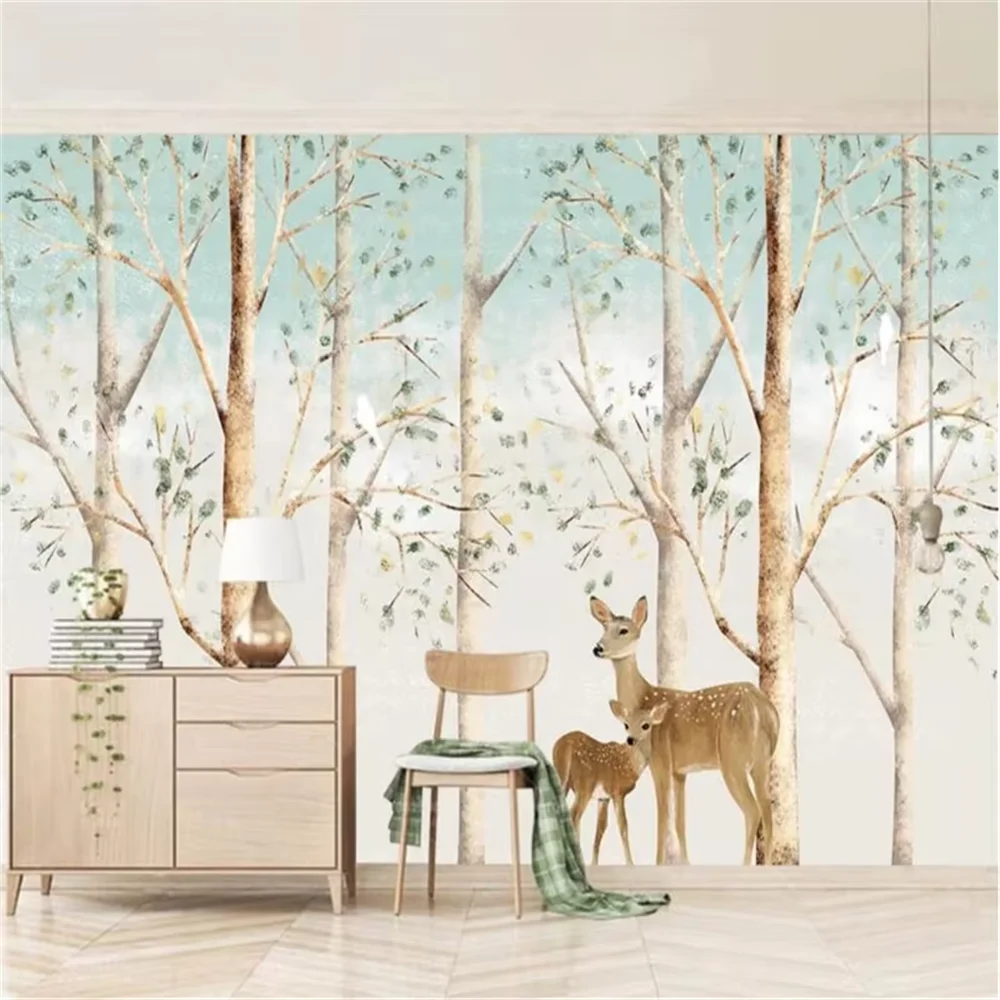 Custom Nordic abstract birch forest wallpapers for living room TV background landscape wallpaper sofa custom mural wall covering