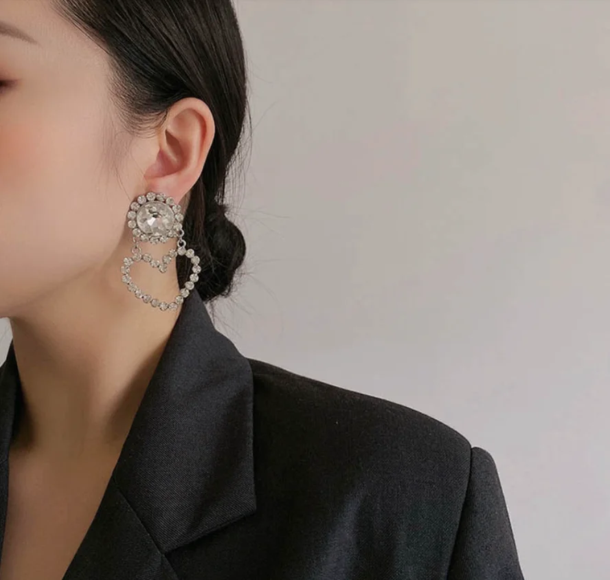 2022 new trend S925 silver needle hollow heart crystal zircon alloy Earrings for women Fashion Jewelry