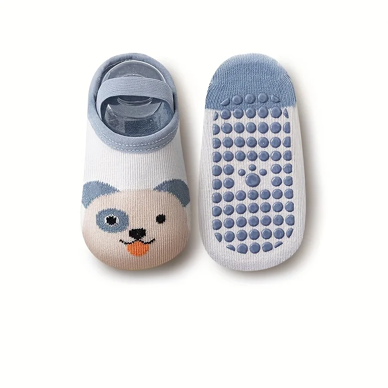 6 pairs of boys and girls' anti slip socks with cute cartoon animal patterns, comfortable and breathable baby floor socks