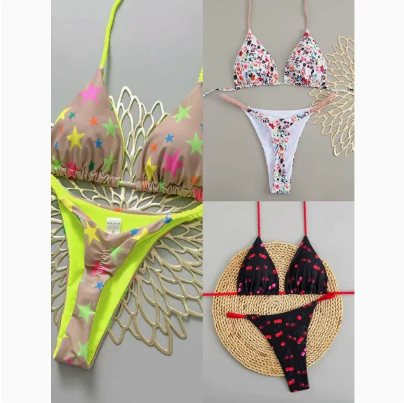 

Multi-color Tie-up Braided Two-piece Bikini Set Beach Resort Vacation Swimwear for Women Comfortable Fit Quick Dry Fabric