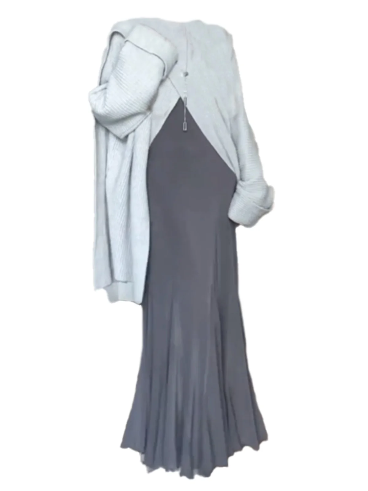 

Женский комплект из двух предметов: свитер-накидка с узлом и облегающий свитер для полных женщин, весна-осень, нежный стиль для взрослых