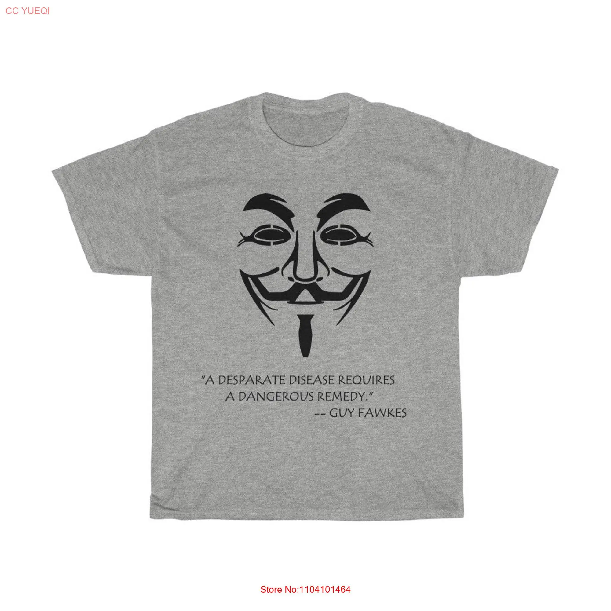 Guy Fawkes Heavy Cotton T Shirt Lighter Colors Inspired From V For Vendetta Movie Activism long or short sleeves