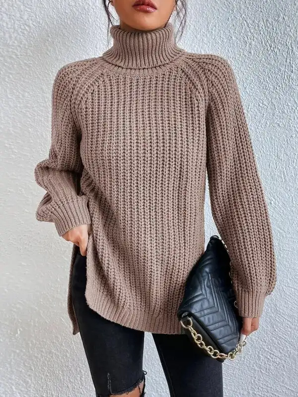 Damen pullover Roll kragen pullover Raglan Fledermaus ärmel Split Saum Pullover lose grob gestrickte Pullover Pullover Pullover Tops