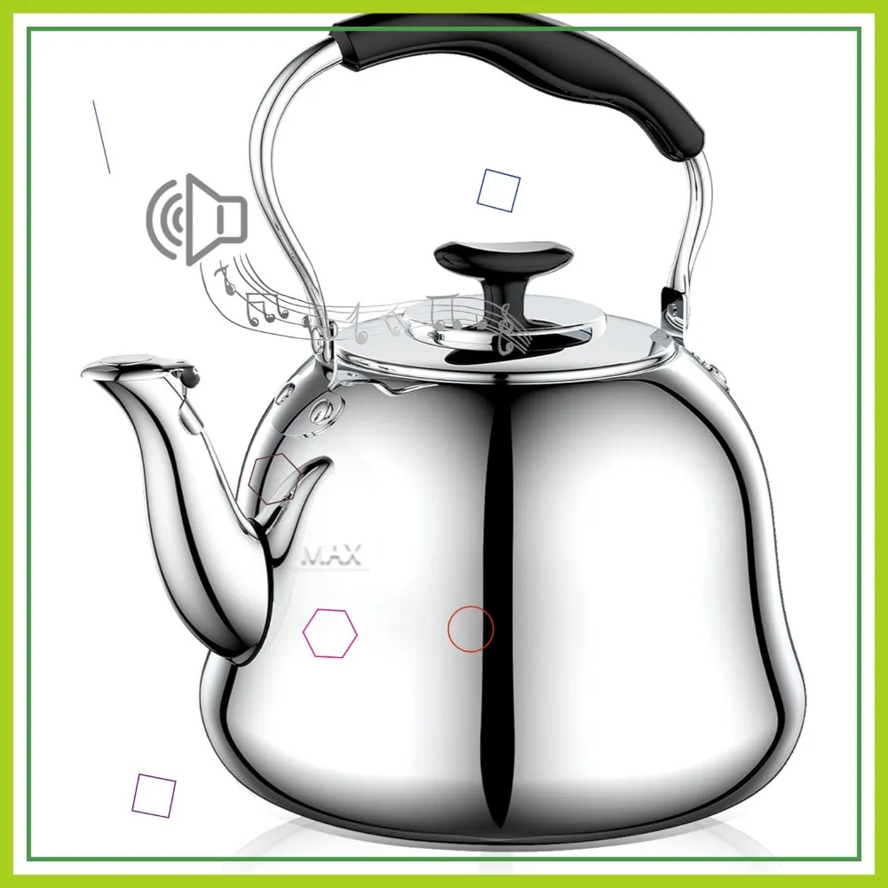 

2L Whistling Stovetop Tea Kettle - Stainless Steel Teapot with Fast Boil, Wide Mouth & Folding Handle for Tea, Coffee