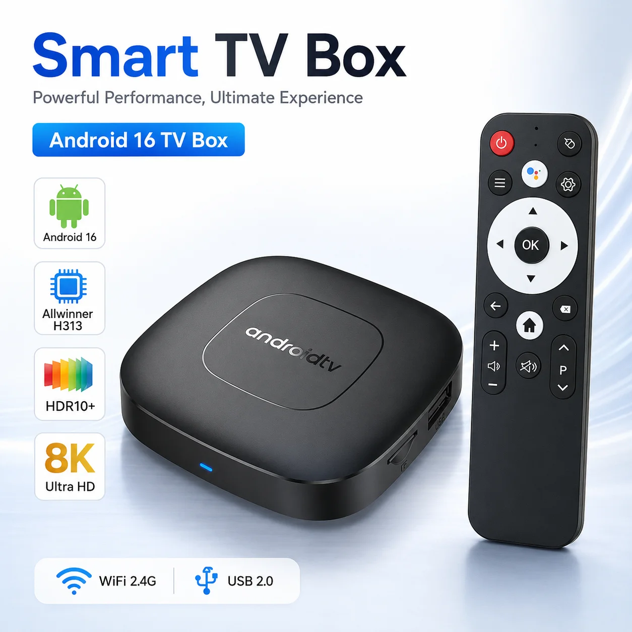 

Android 16 Smart TV Box 8K Ultra HD Set Top Box Allwinner H313 Media Player HDR10+ WiFi 2.4G Home Entertainment Streaming Device