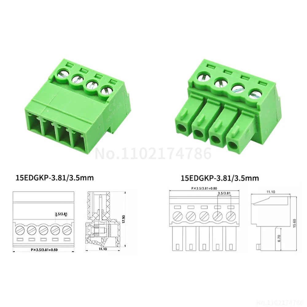 (1 Set) 2EDGRK - 3.5mm 3.81mm solderless butt-connect 2EDG plug-in terminal block KF 15EDGKP 15EDGK 3.5 3.81