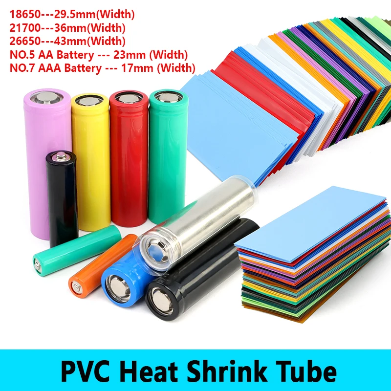 

Pre-cut 18650/21700/26650/No.5/No.7 Battery Film Wrap Smooth Surface Insulated Batteries Cover Case Sleeve PVC Heat Shrink Tube