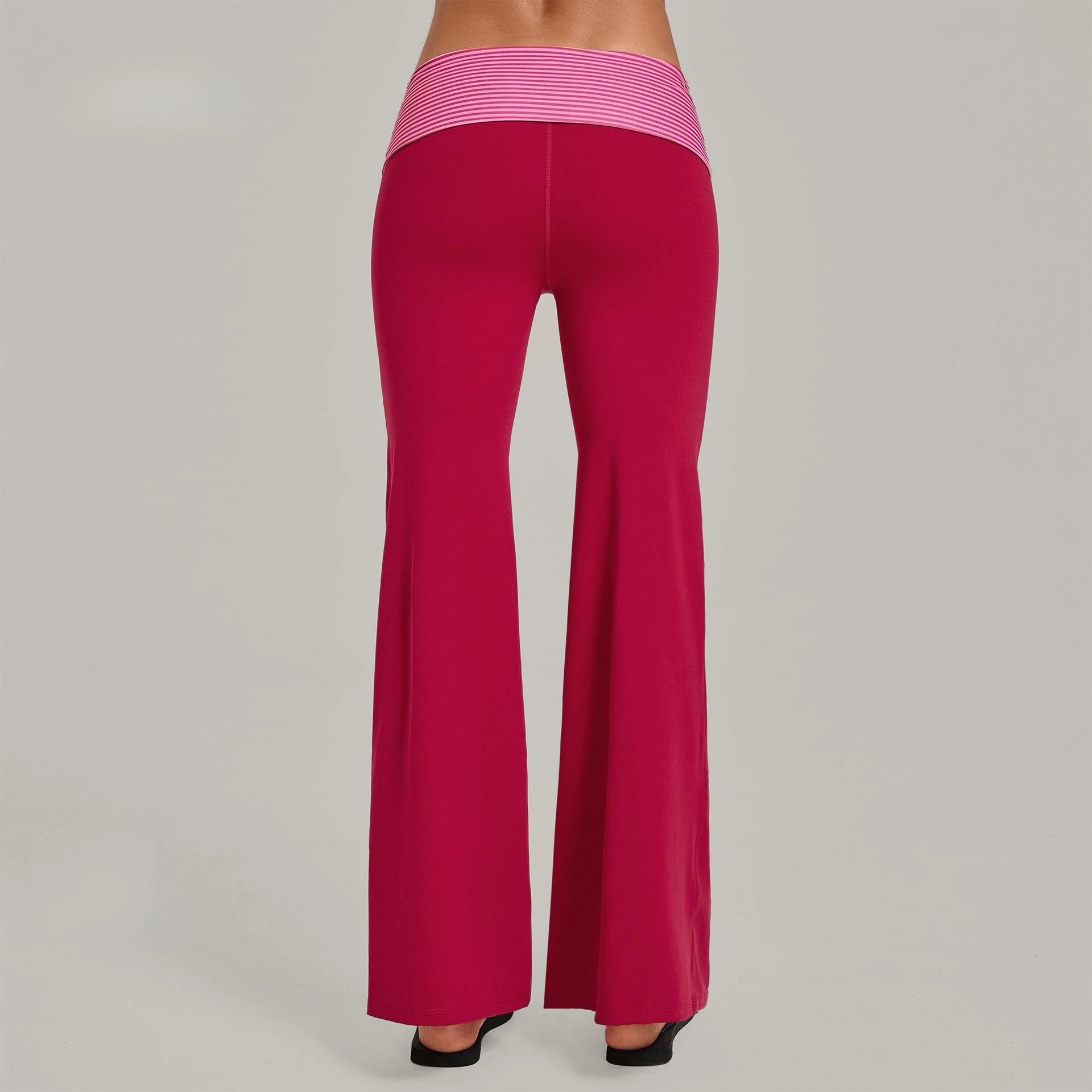 Vintage Print Straight-leg Yoga Pants Color Block Paneling Fold-over Waistband Tummy Control Women's Plus Size Workout Trousers