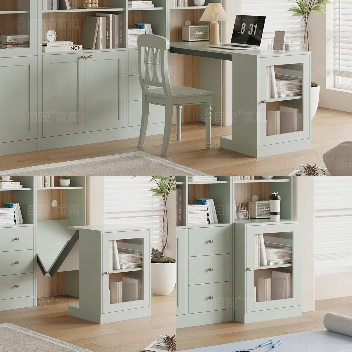 Self-viewing bookcase desk integrated combination American living room small apartment corner foldable computer desk home desk