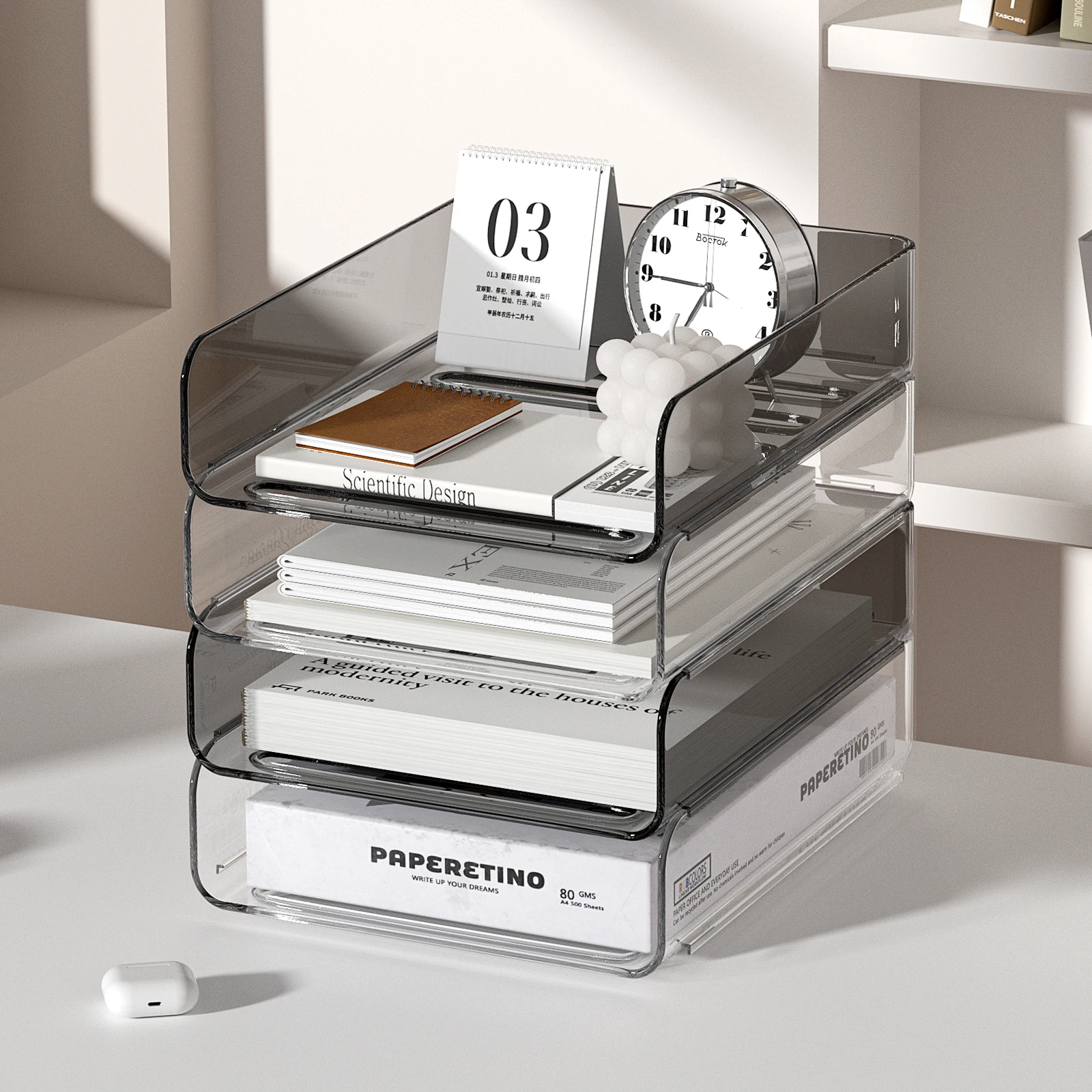 

Вертикальная акриловая полка-прозрачный коричневый органайзер для дисплея, для стильного хранения дома и офиса, не требуется сборка — идеальный настольный компьютер