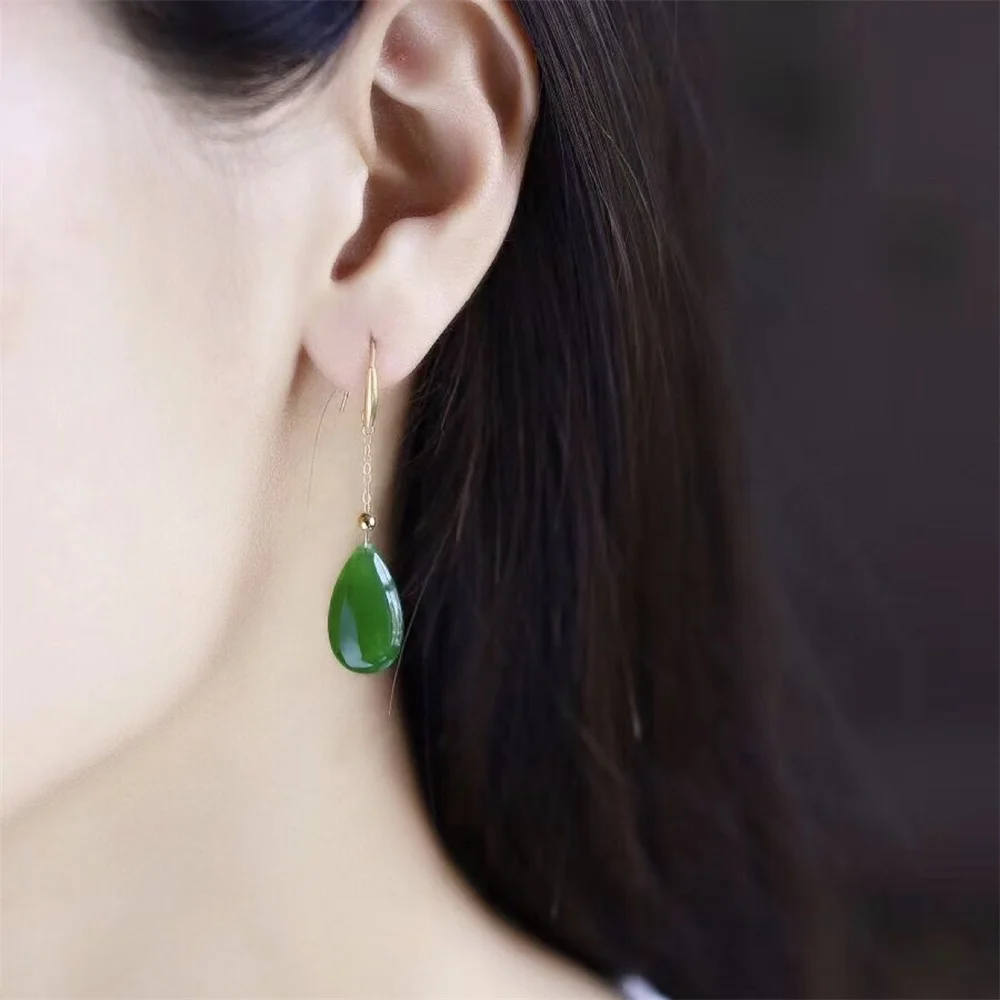 Chinese Style Elegant Jasper Earrings for Women Retro Temperament Inlaid Ice Bottom Jade Ear Hook