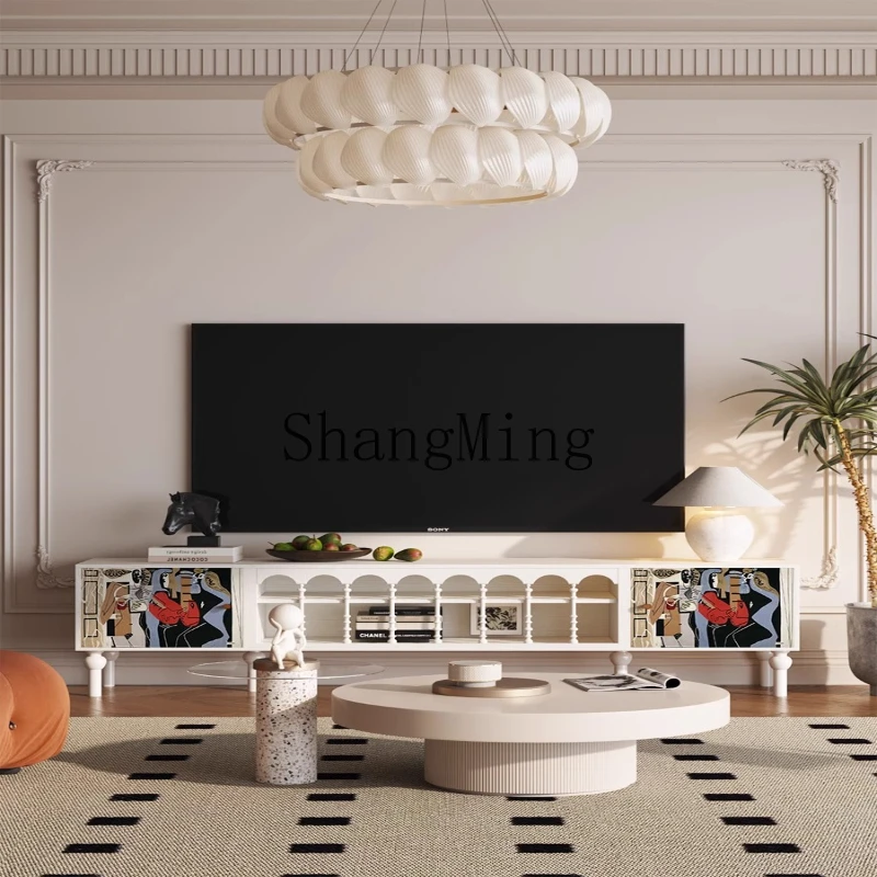 

SM retro abstract home living room storage locker painted decorative solid wood TV cabinet