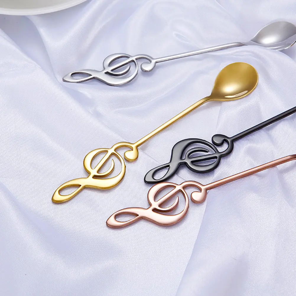 Coffee Spoon Stainless Steel Mirror Finish Musical Note Handle Design for Tea Dessert Ice Cream Stirring Kitchen Tableware