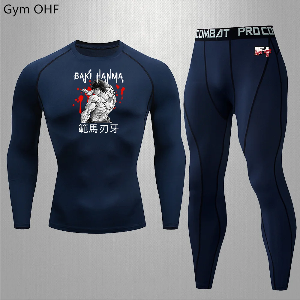 Men's Anime Printed Themed T-shirt Set Sweat Absorbing Breathable Tight Fitting High Elasticity Quick Drying Sports Fitness GYM