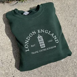 London England Big Ben Embroidered Vintage Style Women Sweatshirts Autumn New Thick Fleece Warm Jumper 80s 90s Casual Pullover