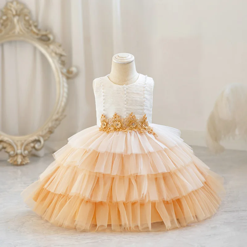 Children\'s Sleeveless Gradient Princess Dress Girl\'s Birthday 2-12Y Baby Girl Banquet  Embroidered Fluffy Skirt Prom Dresses