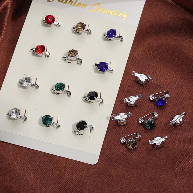 12Pcs/set Rhinestone Muslim Hijab Scarf Fashion Women Safey Brooch Jewelry Islamic Headscarf Shawl Ethnic Accessories