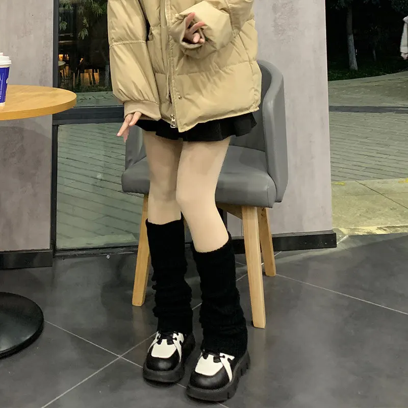 New Fashion Trend in JK Lolita Leg Warmers Women's Autumn Winter Knitted Foot Cover Long Socks White Black Brown Lovely 70cm