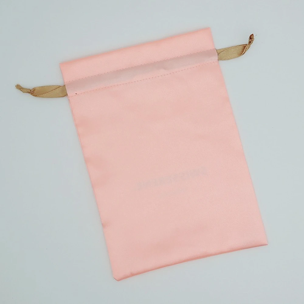 20PCS Baby Pink Silk Satin Pouch Hair Extensions/Wigs/Goods/Makeup Packaging Drawstring Bag Custom Print Logo Gift Bag