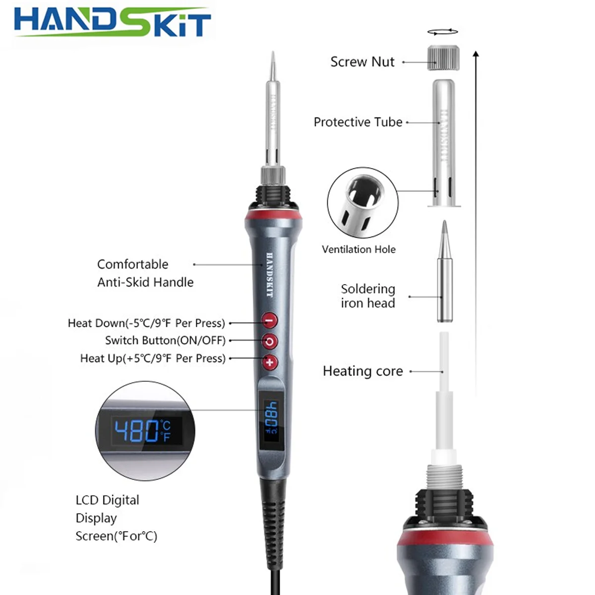 Handskit Model-927 90W Digital Soldering Iron Without Accessories EU UK US Plug